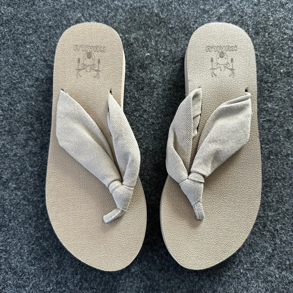 Kuailu Womens Yoga Mat Flip Flop Sandals Khaki Tan Fabric Knot Thong Platform 8